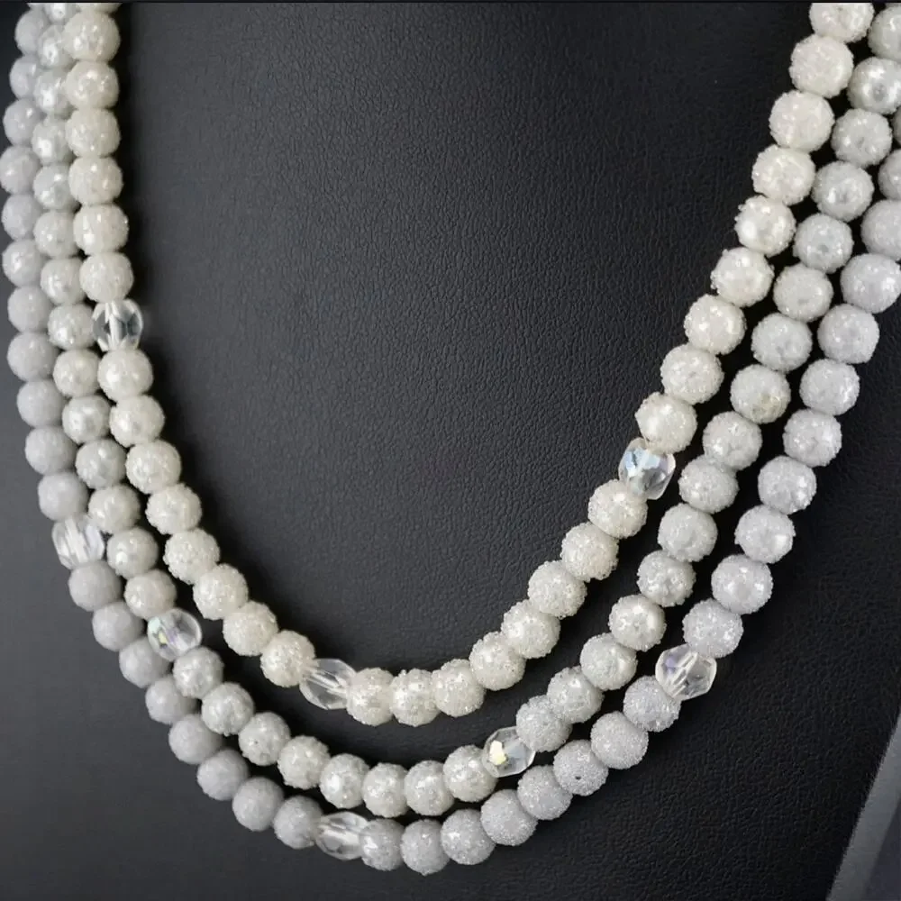 Vintage MCM Sugar Bead Parure Set White Multi Strand Necklace‎ Bracelet Set